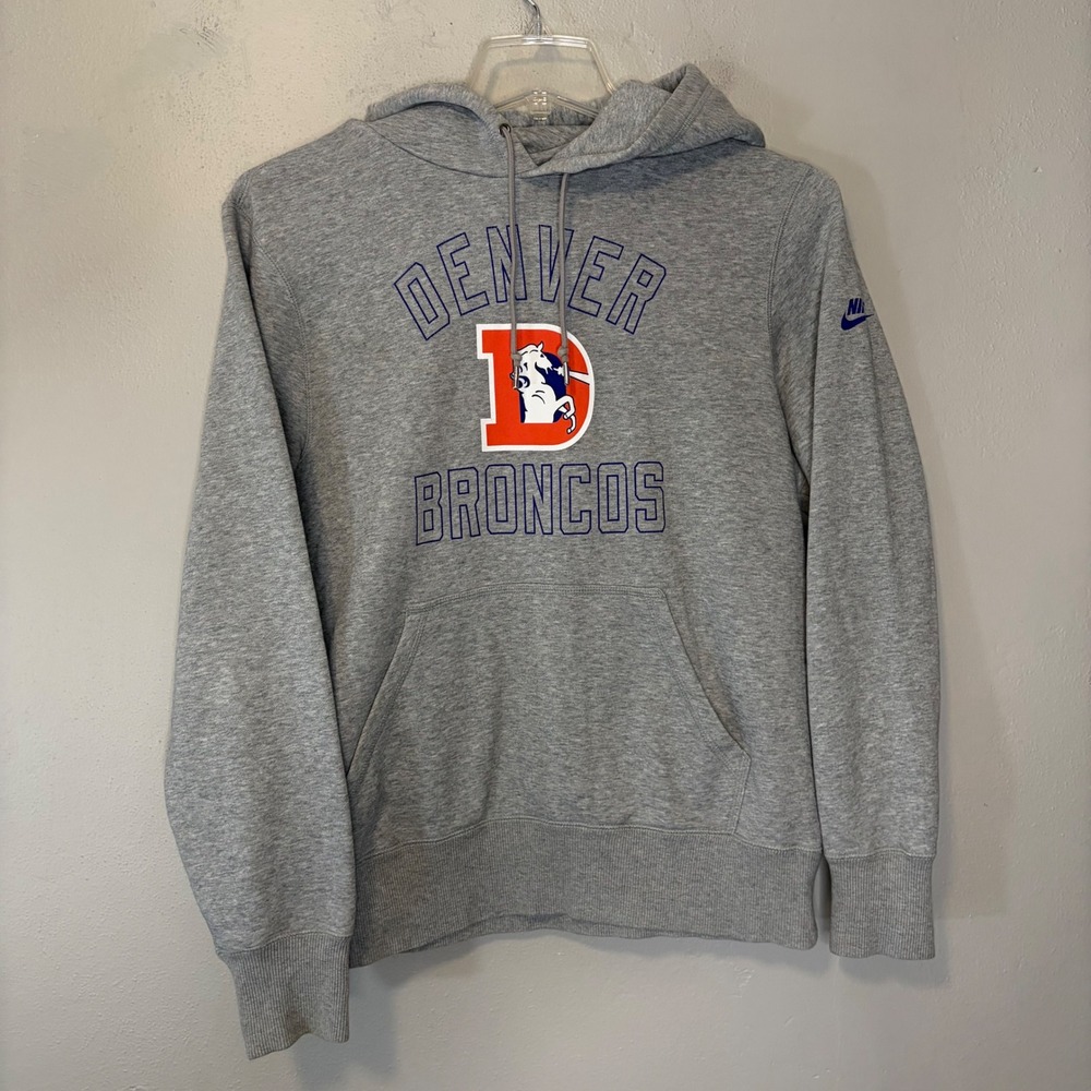 Nike Denver Broncos NFL Hoodie Heather Gray Graphic Sweatshirt Mens Small